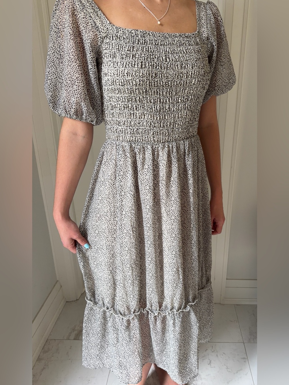 Sienna Sky Black Speckle Smocked Maxi Dress